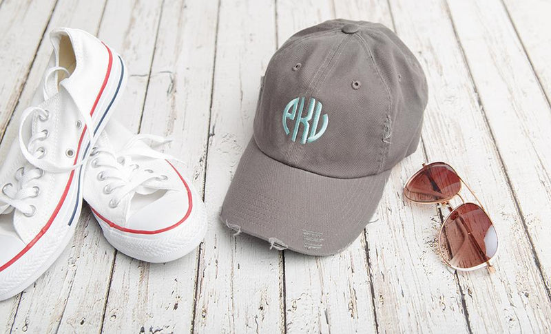 Monogrammed Distressed Baseball Hat -  - Qualtry