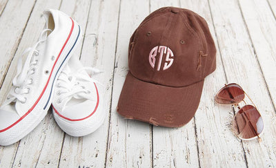 Monogrammed Distressed Baseball Hat - Chocolate Brown - Qualtry