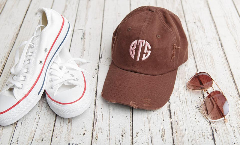 Monogrammed Distressed Baseball Hat - Chocolate Brown - Qualtry