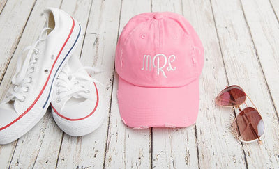 Monogrammed Distressed Baseball Hat - True Pink - Qualtry