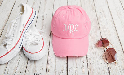 Monogrammed Distressed Baseball Hat - True Pink - Qualtry