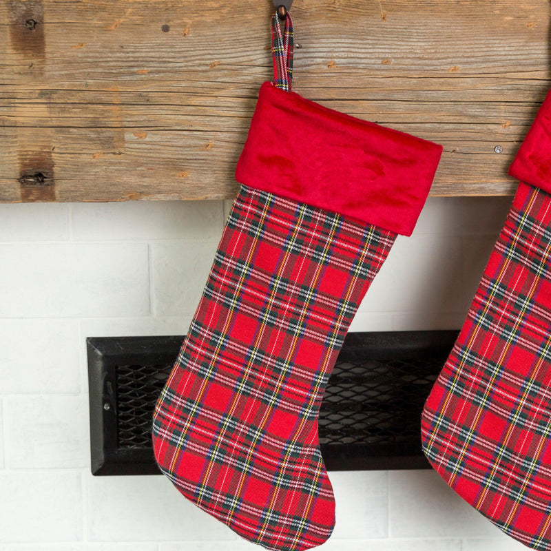 Personalized Red And Green Plaid Stockings - Printed -
