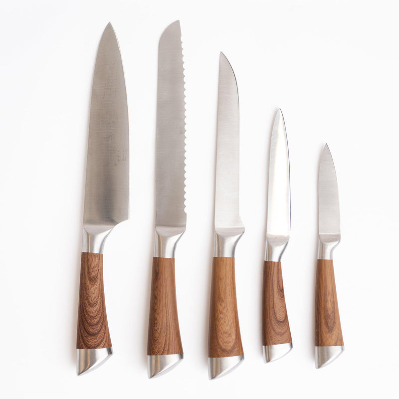 Set of 5 Stainless Steel Wood Handled Knives -  - Qualtry