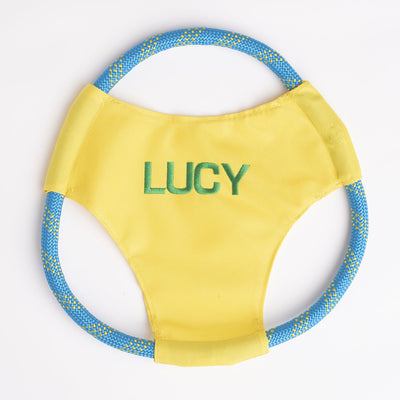 Personalized Dog Rope Frisbee - Blue/Yellow - Qualtry