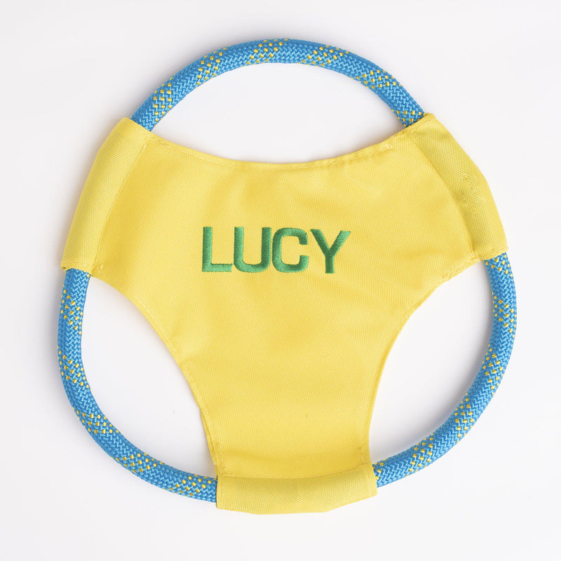 Personalized Dog Rope Frisbee - Blue/Yellow - Qualtry