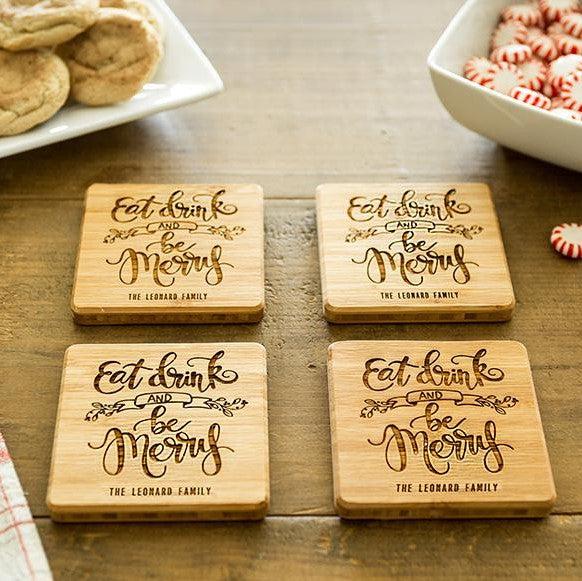 Personalized Christmas Bamboo Coasters - Set of 4 -  - Qualtry
