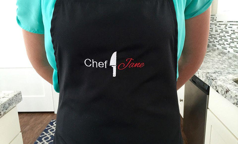 Personalized Embroidered Black Cooking Aprons - Jane - Qualtry