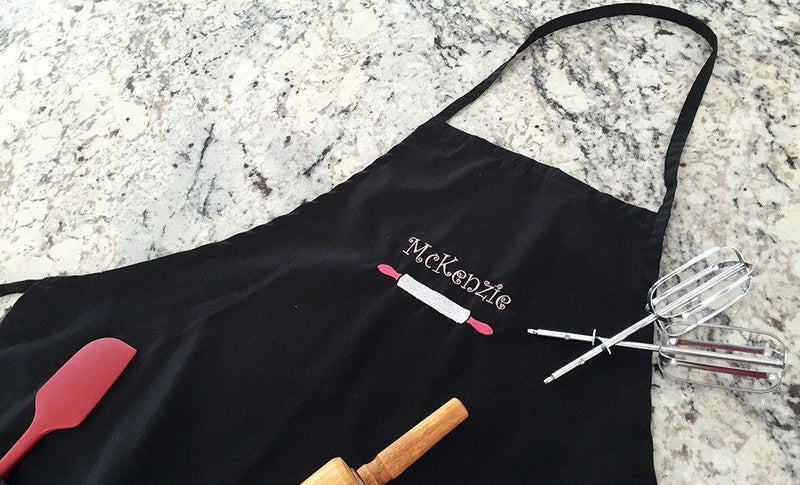 Personalized Embroidered Black Cooking Aprons -  - Qualtry