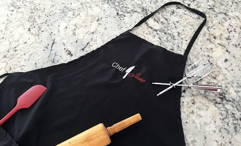 Personalized Embroidered Black Cooking Aprons -  - Qualtry