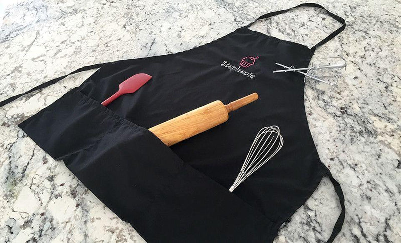 Personalized Embroidered Black Cooking Aprons -  - Qualtry