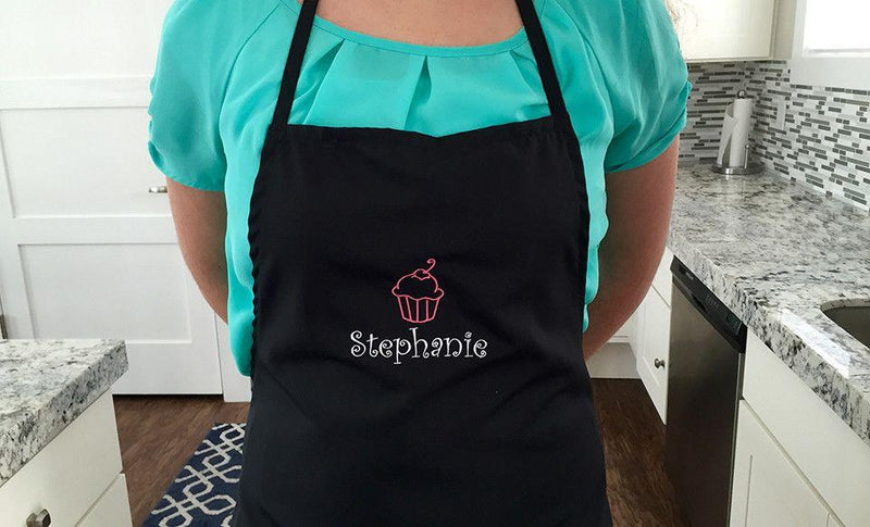 Personalized Embroidered Black Cooking Aprons - Stephanie - Qualtry