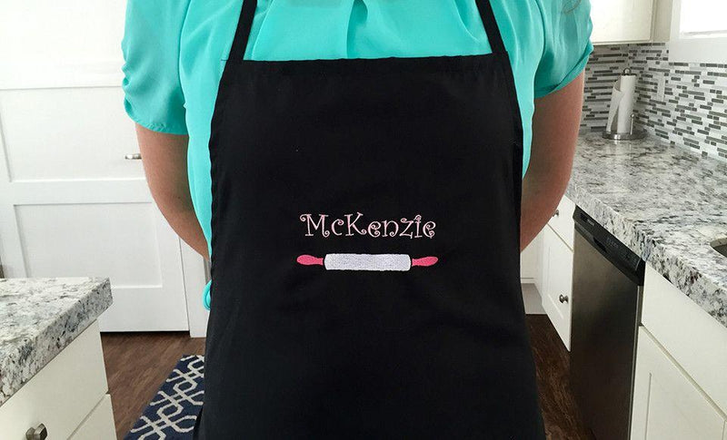 Personalized Embroidered Black Cooking Aprons - McKenzie - Qualtry