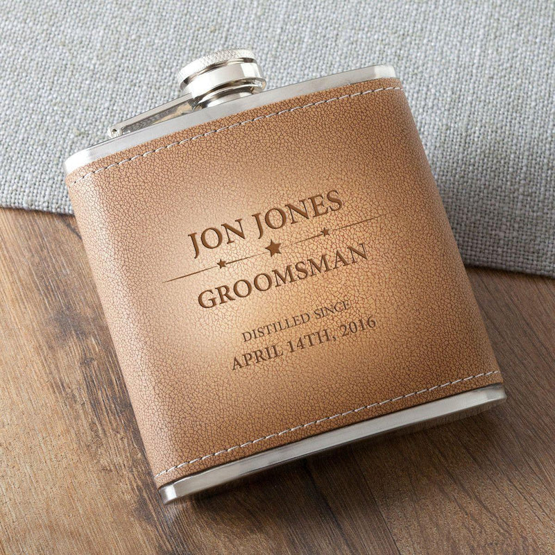 Groomsman Tan Hide Stitched Flask -  - JDS
