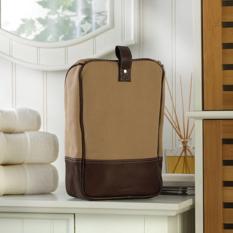 Personalized Set of 5 Canvas and Leather Toiletry Bags -  - JDS