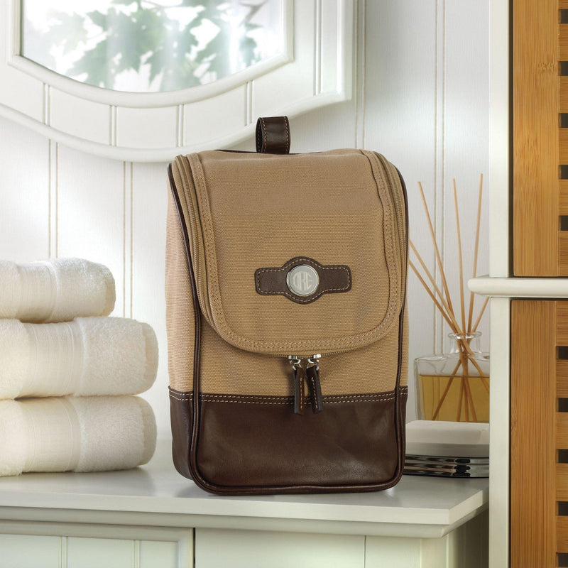 Personalized Set of 5 Canvas and Leather Toiletry Bags -  - JDS