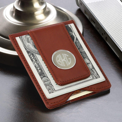Personalized Monogram Brown Leather Wallet & Money Clip -  - JDS