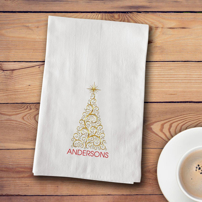 Personalized Christmas Tea Towels - 12 designs - Gold Tree - JDS