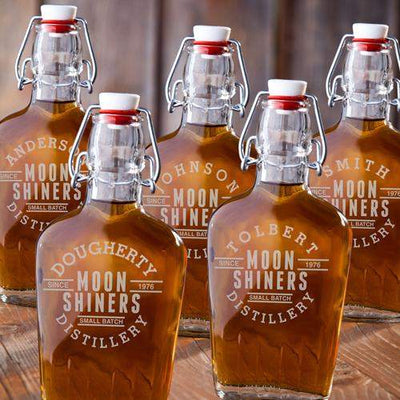 Set of 5 Engraved Vintage Glass Flasks -  - JDS