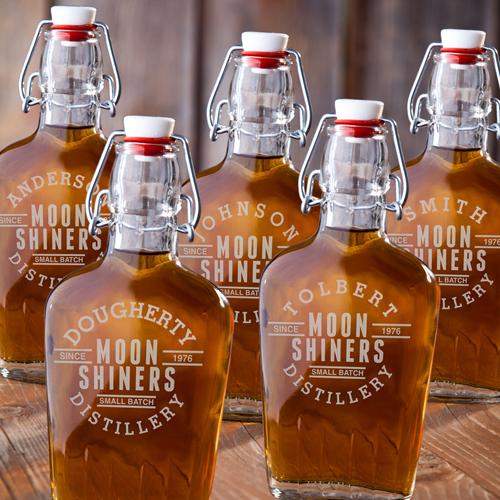 Set of 5 Engraved Vintage Glass Flasks -  - JDS