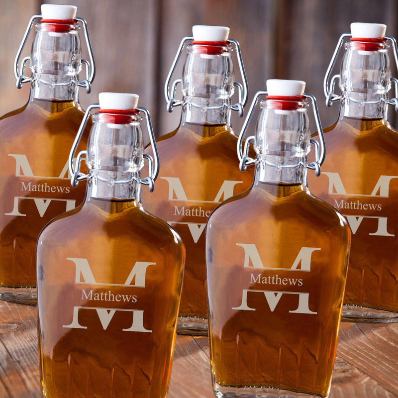 Monogrammed Glass Flasks - Set of 5 - Stamped - JDS