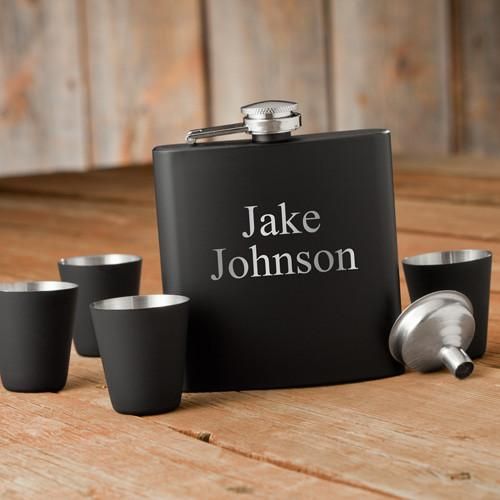 Personalized Black Flask & Shot Glass Set -  - JDS