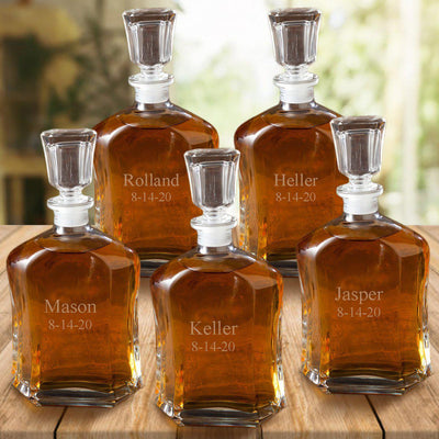 Groomsmen Gift Set of 5 Personalized Whiskey Decanters -  - JDS