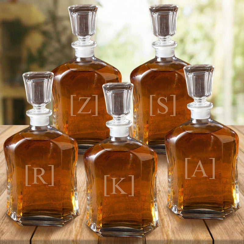 Groomsmen Gift Set of 5 Personalized Whiskey Decanters - Brackets - JDS