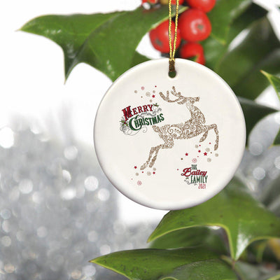 Personalized Ceramic Vintage Christmas Ornaments - Vintage Deer - JDS