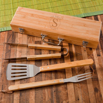 Personalized Grill Set - BBQ Set - Bamboo Case -  - Completeful