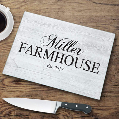 Personalized Family Farmhouse Glass Cutting Board -  - JDS