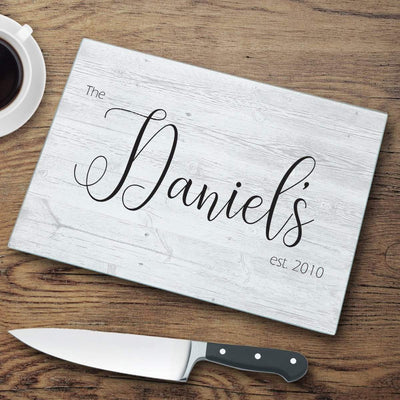 Personalized Last Name Farmhouse Glass Cutting Board -  - JDS