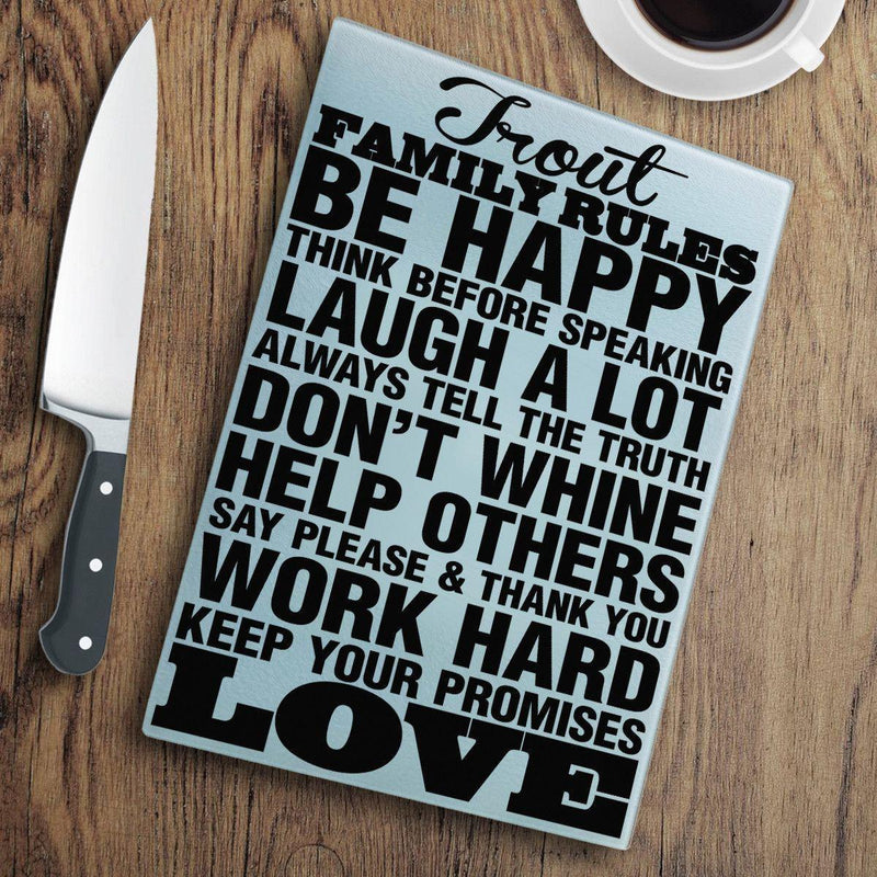 Personalized Glass Cutting Board - Family Rules - JDS