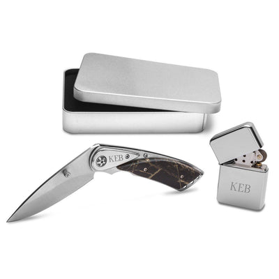 Personalized Hunter Gift Set Camouflage Pocket Knife & Lighter -  - JDS