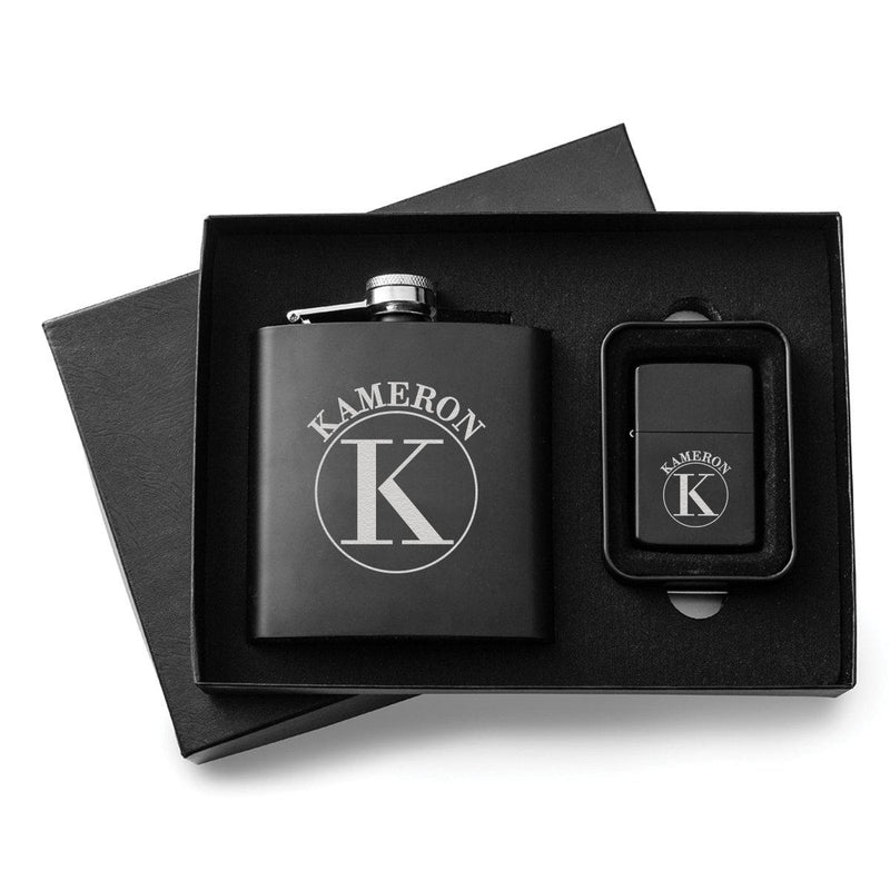 Personalized Flask & Lighter Gift Set - Circle