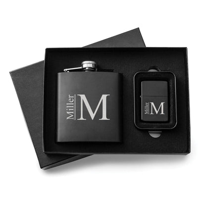 Personalized Flask & Lighter Gift Set - Modern