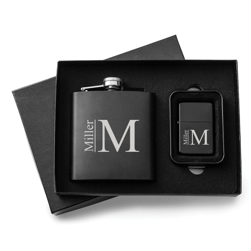 Personalized Flask & Lighter Gift Set - Modern