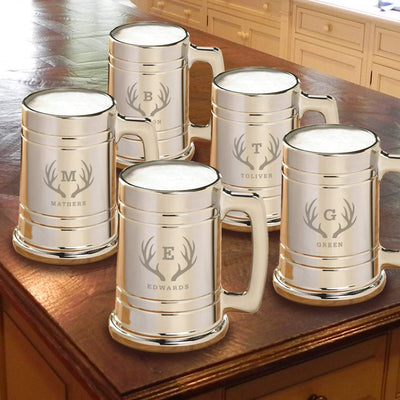 Personalized Gunmetal Beer Mug Set of 5 - Antler - JDS