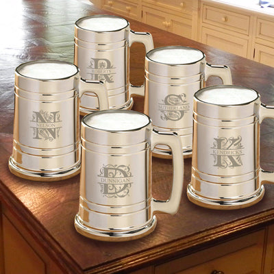 Personalized Gunmetal Beer Mug Set of 5 - Filigree - JDS