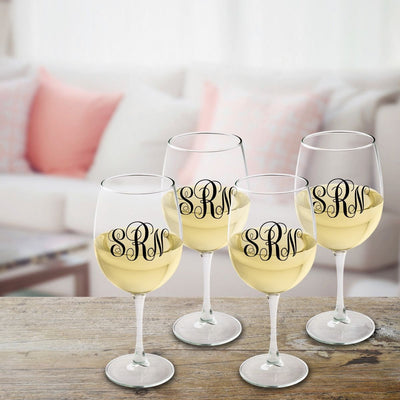 Monogrammed White Wine Glass Set - Black - JDS