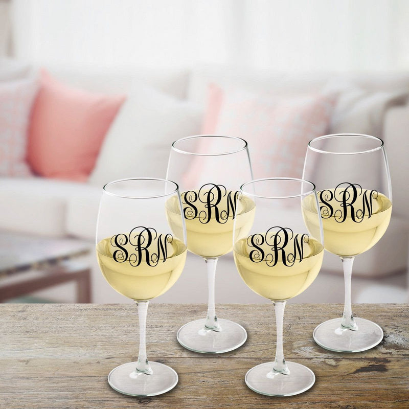 Monogrammed White Wine Glass Set - Black - JDS