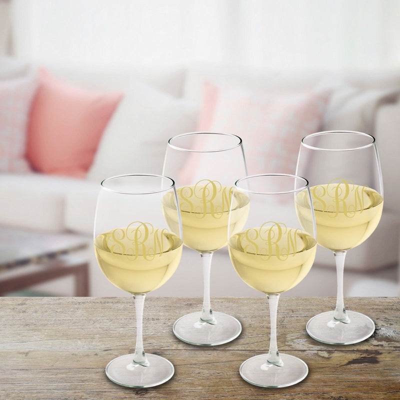Monogrammed White Wine Glass Set - Gold - JDS