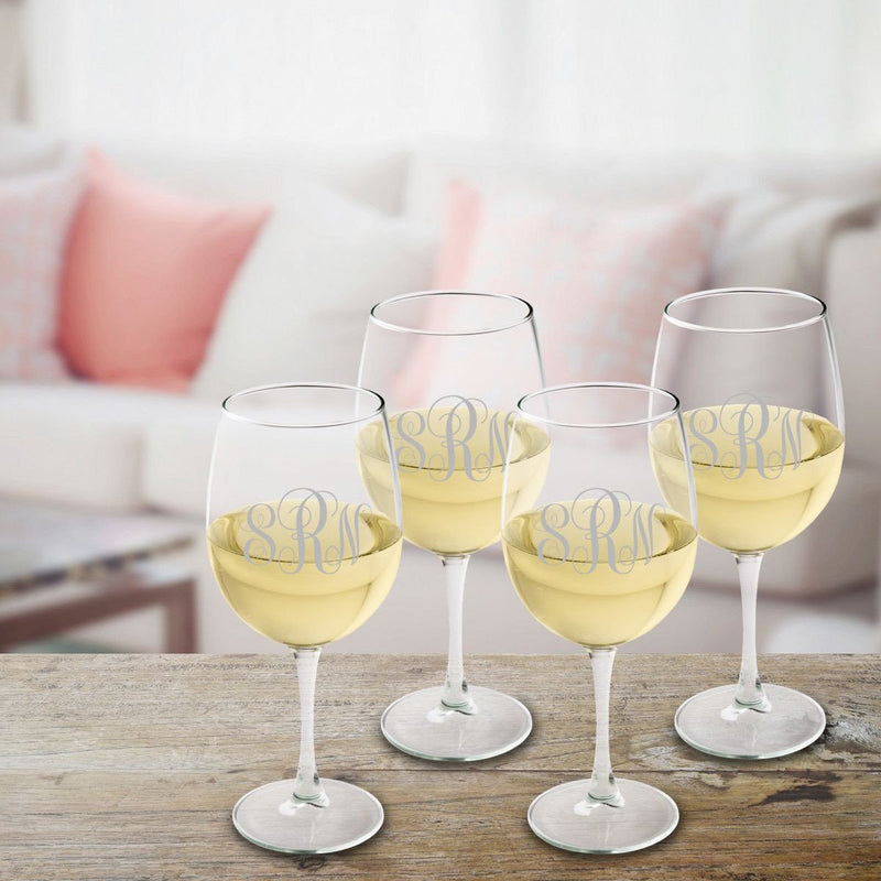 Monogrammed White Wine Glass Set - Silver - JDS