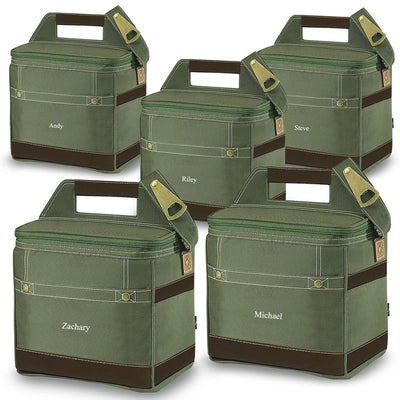 Groomsmen Gift Set of 5 Personalized Insulated 12-Pack Coolers - Khaki - JDS