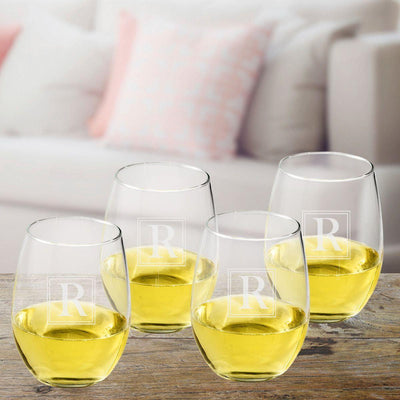 Personalized Stemless Wine Glasses Set of 4 - Initial - JDS