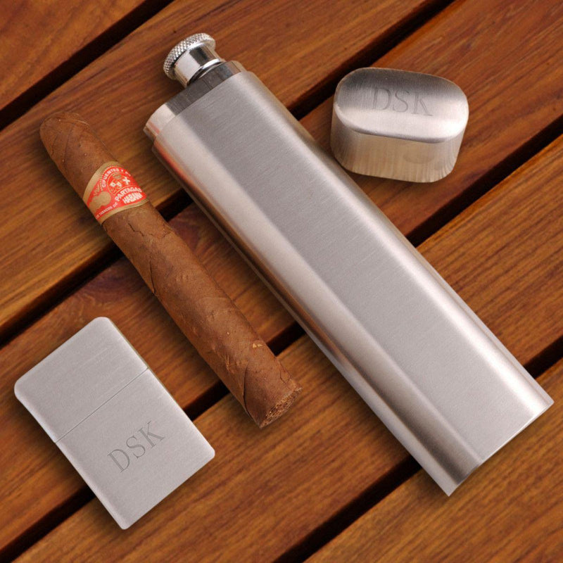 Personalized Flask and Cigar Case -  - JDS