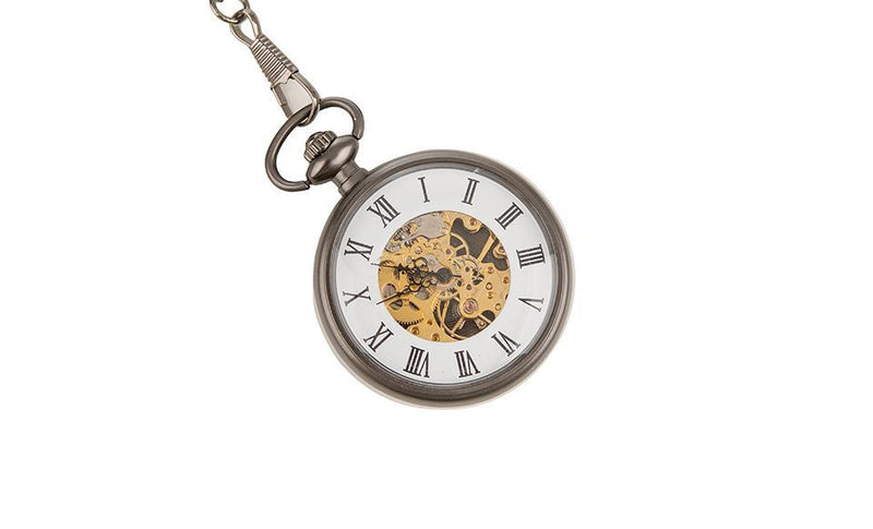 Personalized Gunmetal Pocket Watch with Gears -  - JDS