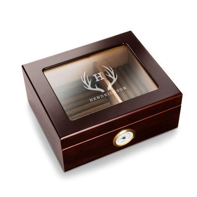 Personalized Glass Top Mahogany Humidor -
