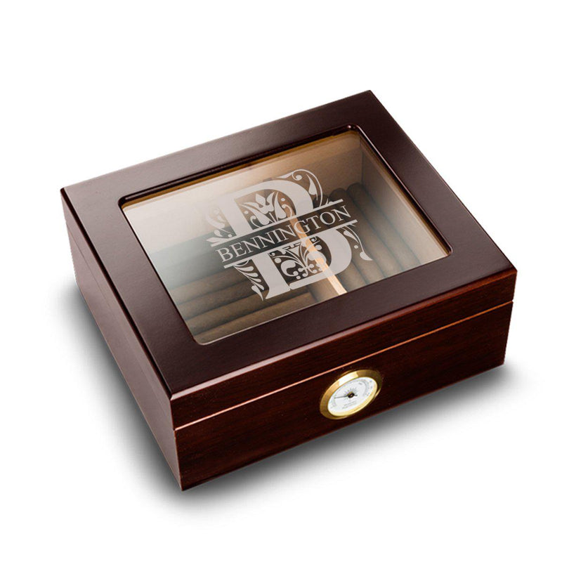 Personalized Glass Top Mahogany Humidor -