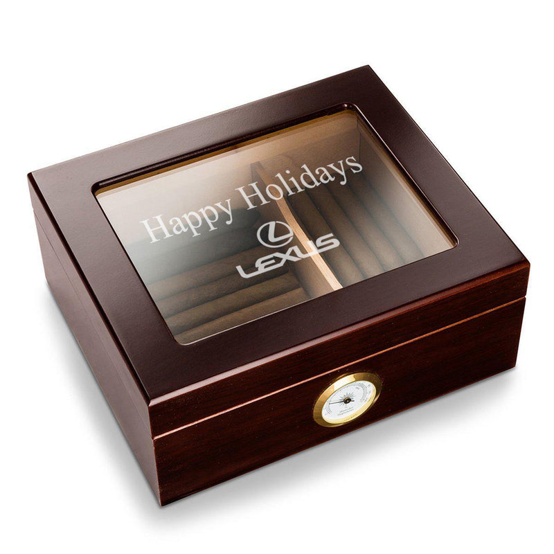 Personalized Glass Top Mahogany Humidor -