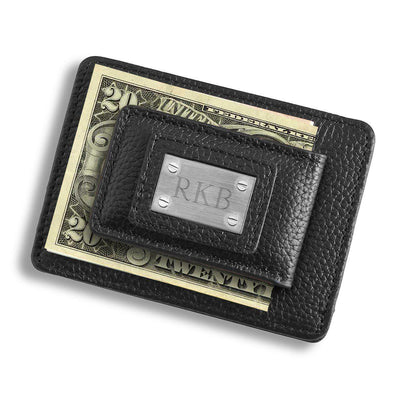 Personalized Studded Leather Money Clip Card Holder -  - JDS
